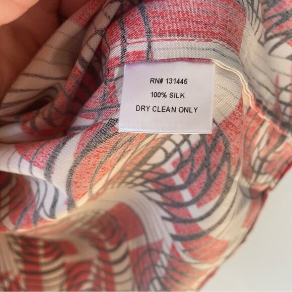 Whit Geo Print Balloon Sleeve Button Front Silk Blouse L - Picture 7 of 8